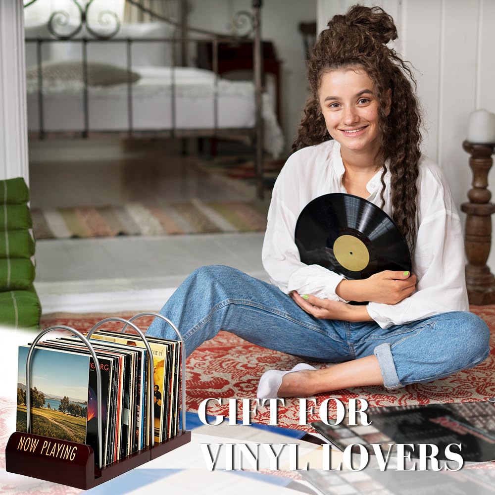 Supporto per Dischi in Vinile Now Playing in Legno e Metallo