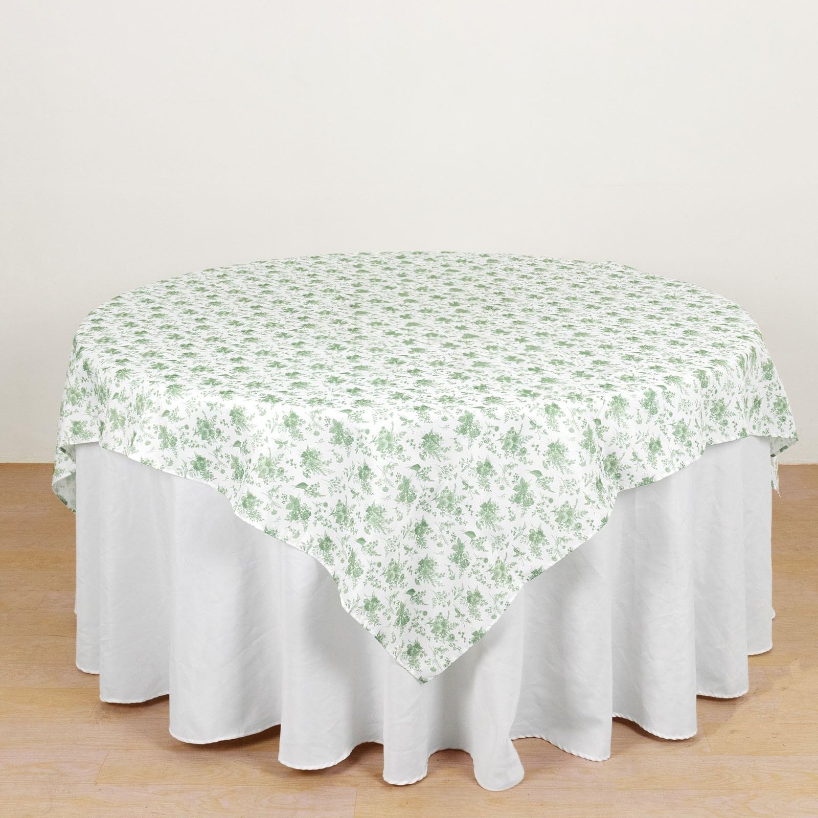 Efavormart Dusty Sage Green Floral Polyester Square Table Overlay, Wrinkle Free Seamless Table Topper 70"