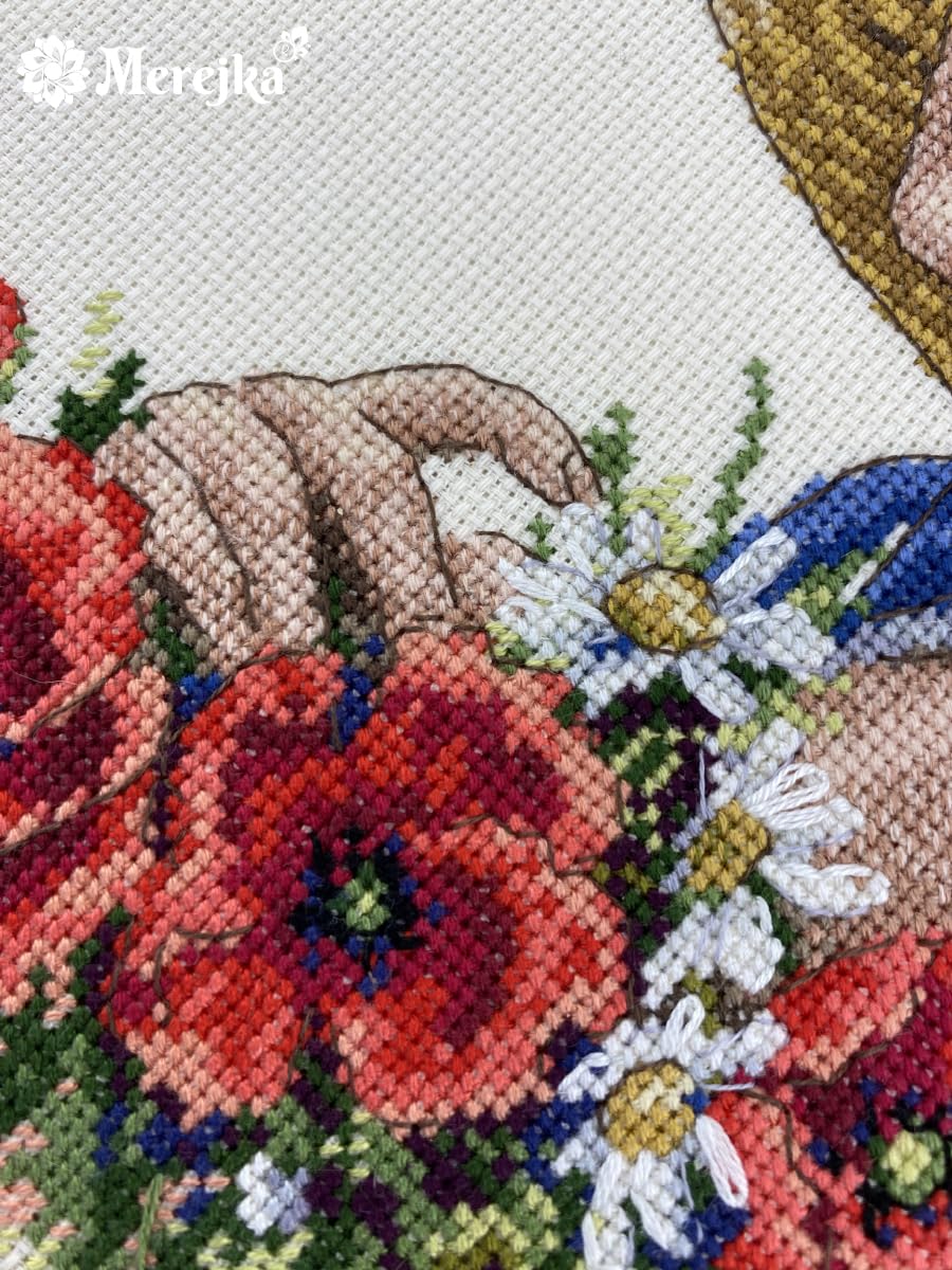 Merejka Kit de broderie au point de croix avec chapeau de fleur, Loisir Créatif Adulte, Kit Activité Manuelle