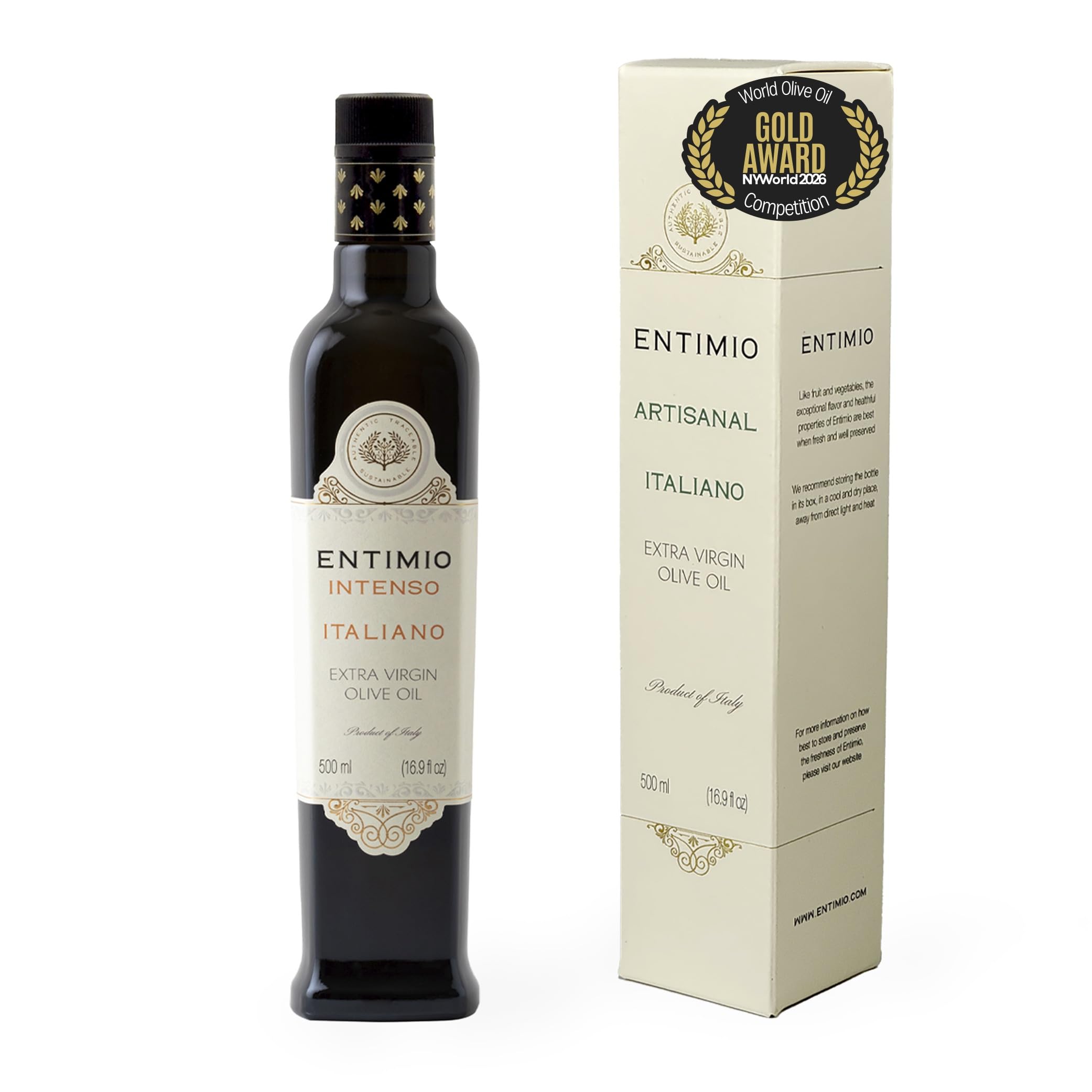 Entimio Intenso Organic Italian Extra Virgin Olive Oil from Italy, 1,000+ mg/kg High in Polyphenols, 2026 Gold Winner, Puglia Early Harvest evoo, Cold Extracted, Lab Tested - 16.9 fl oz