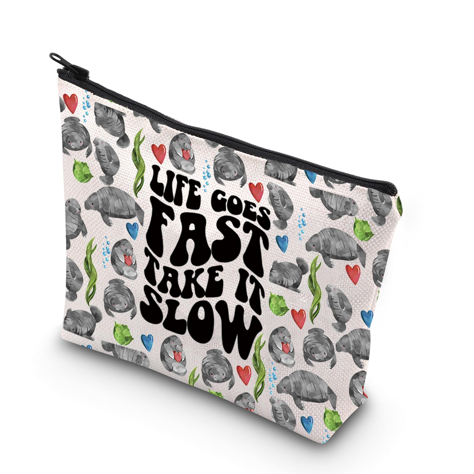 TSOTMO Manatee Bag Life Goes Fast Take It Slow Manatees Zipper Pouch Bag Gift for Sea Creature Lovers (Life Goes bag)