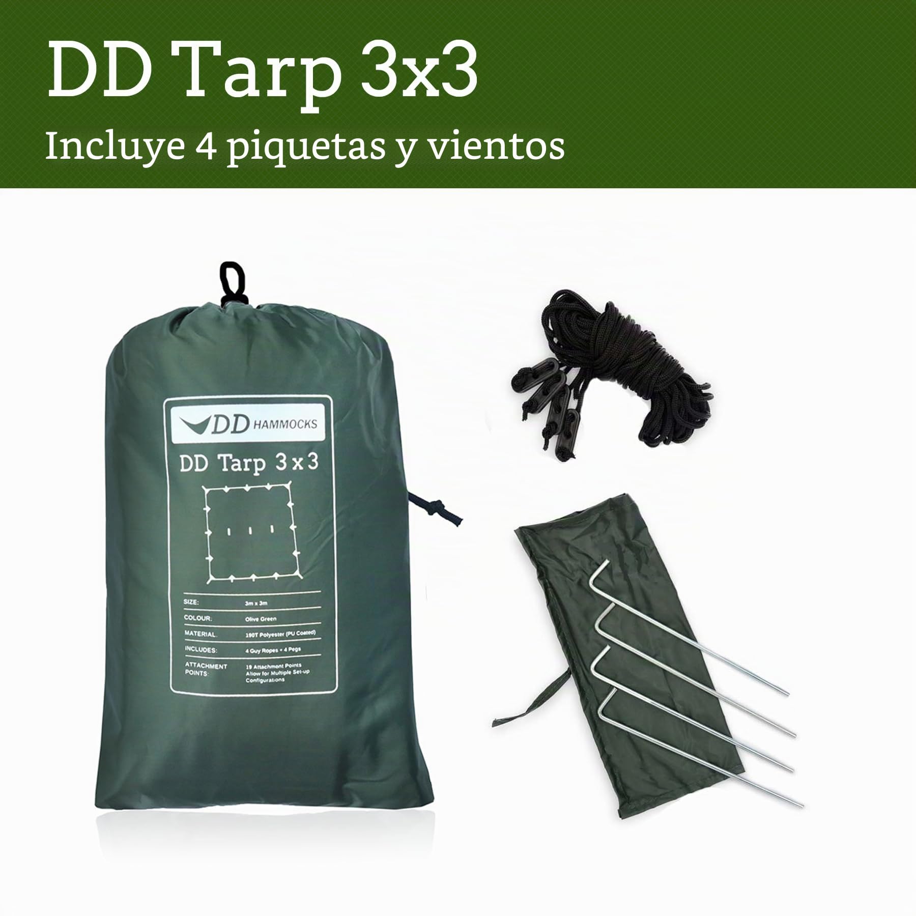 DD Hammocks - Toldo resistente y ligero (3 x 3 m), Marrón (Coyote Brown)