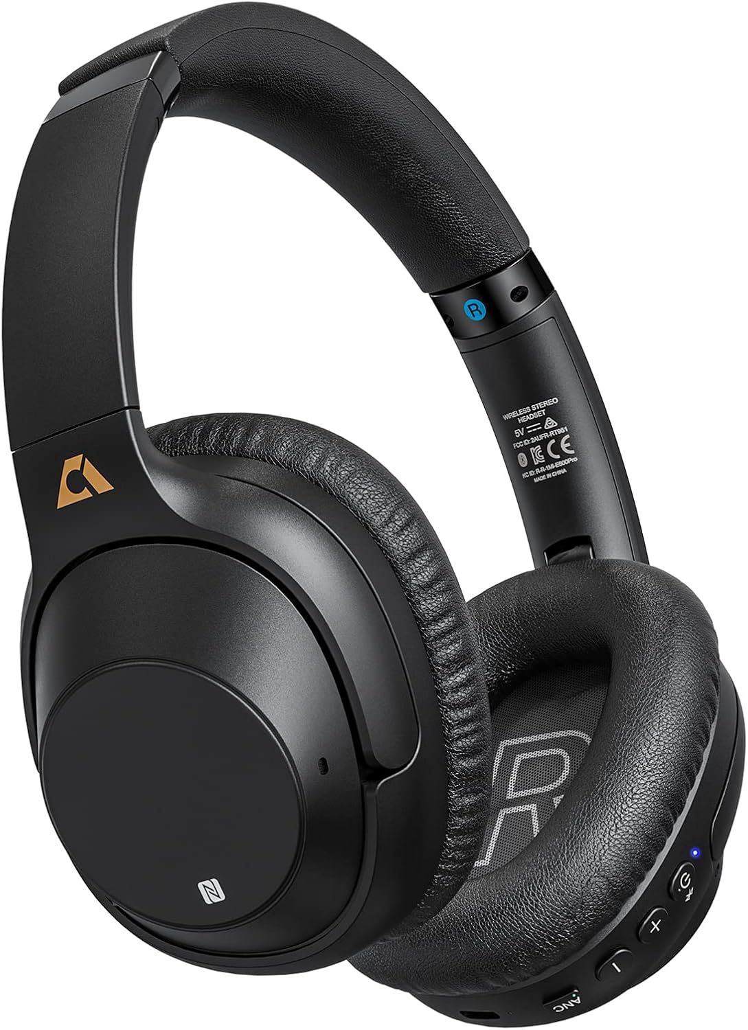 Ankbit Active Noise Cancelling Headphones Bluetooth, Over Ear Wireless Headphones with 90H Playtime, Deep Bass& HiFi, Microphone for Clear Calls, Dual Connection for Home Office, Travel, TV-E500Pro