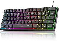 Vista 1 de MageGee Teclado mini 60% para juegos, retroiluminado RGB de 61 teclas ultra compacto, TS91 ergonómico, impermeable, sensación mecánica, teclados