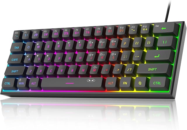 MageGee Mini 60% Clavier de jeu, RGB Allumé en arrière 61 Clé ultra-compact,TS91 Ergonomic Waterproof Mechanical Feeling Office Clavier d'ordinateur pour PC, MAC, PS4, Xbox ONE Gamer(Noir)
