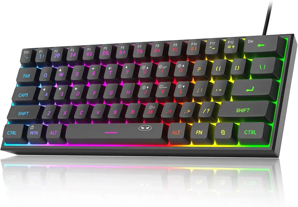 MageGee Mini teclado 60% para jogos, teclado RGB retroiluminado 61 teclas, teclado de computador de escritório ergonômico à prova d'água TS91 para PC, Mac, PS4, Xbox ONE gamer (preto)