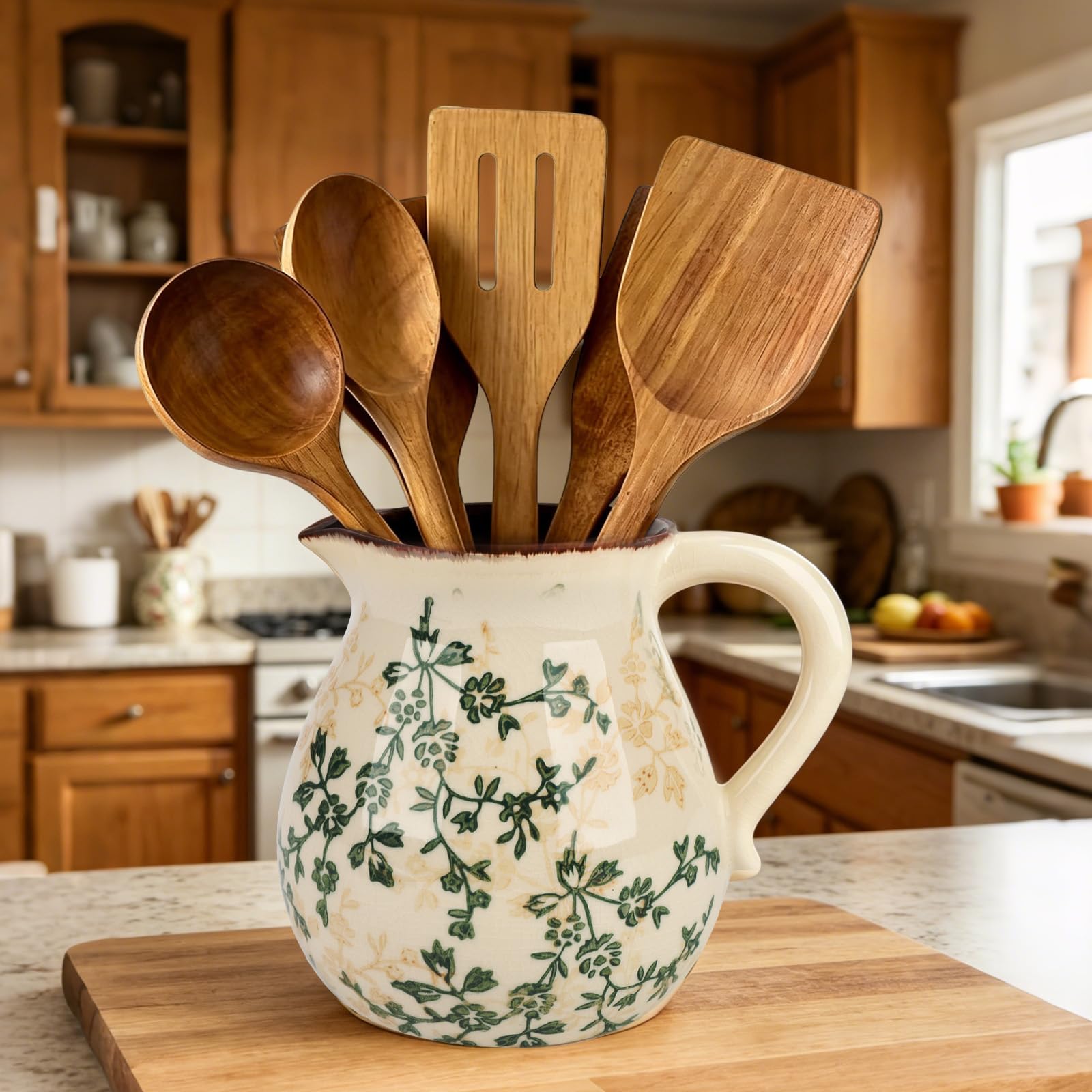 mumisuto Küchenutensilienhalter Keramik, Utensilienhalter aus Keramik für Küche (Weinreben)