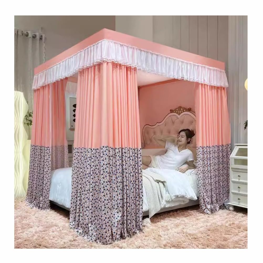 GJMSSMY 2-in-1 luxury bed canopy mosquito net, Windproof|dustproof|shading bed curtains, princess room bedroom decoration (Color : Pink-2-A, Size : 200X220cm/79X87inch)