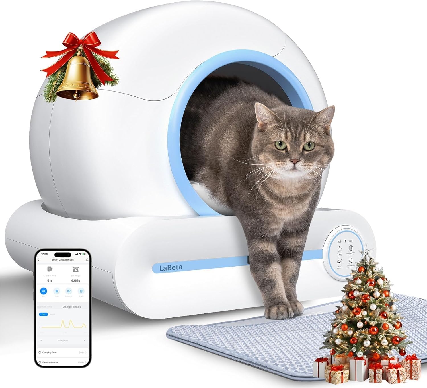 Self Cleaning Litter Box, 2024 Upgraded Automatic Cat Litter Box with Mat & Cleaning Tools, 68L+9L Large Capacity Litter Box Robot, Suitable for Multiple Cats, APP Control (Blue)