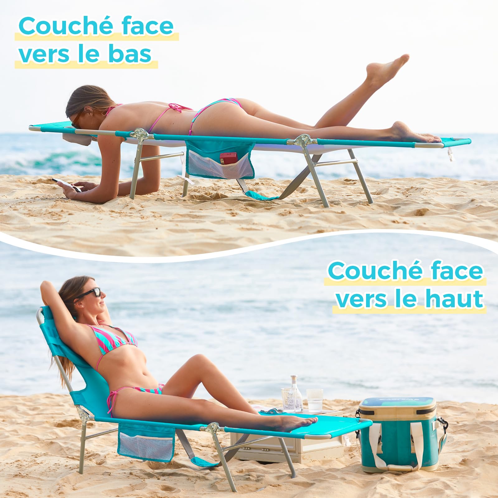 #WEJOY Bain de Soleil Pliable avec Trou de Visage pour Lecture, Chaise Longue Pliante avec Dossier Réglable à 5 Positions, Transat Inclinable Légère avec Appui-Tête pour Plage Jardin Terrasse Piscine