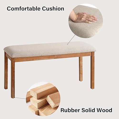 Miniatura 3 de Banco de comedor de campo francés, madera, banco de comedor vintage de granja, tapizado de tela, 16 pulgadas de ancho x 16 pulgadas de profundidad x