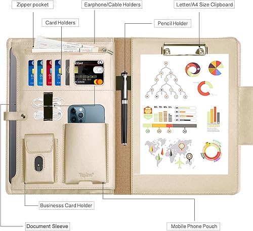 Miniatura 17 de Toplive- Cartera portadocumentos, carpeta para conferencias, organizador de documentos empresariales ejecutivo con tamaño carta/ tamaño A4,
