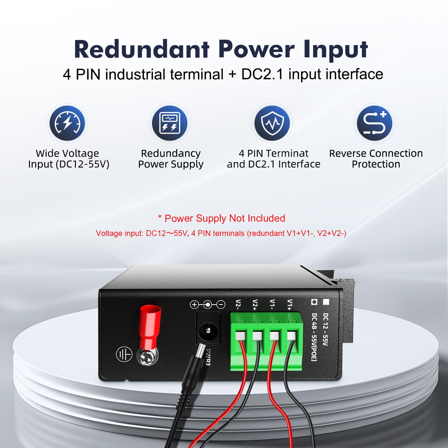 YuLinca 5 Port Industrial DIN-Rail Switch, 4 Ports and 1 Uplink, 10/100Mbps Fast Ethernet, DIN Rail & Wall Mount Included, Unmanaged IP30 Industrial Switch