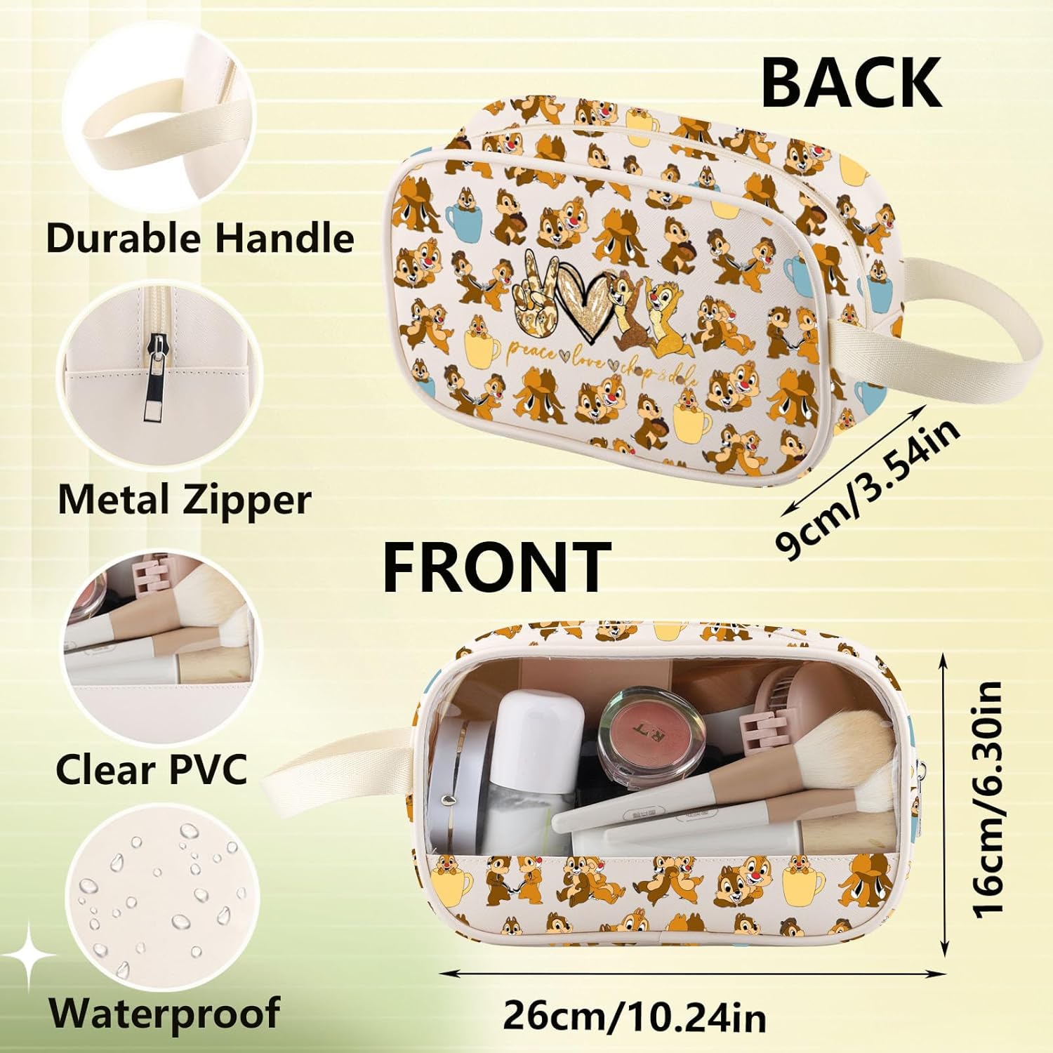 WZMPA Chip Squirrel Cosmetic Bag Dale Lover Gifts Peace Love C&D Makeup Zipper Pouch Bag Squirrel Merchandise (ove C&D 2-CMB) - Image 3