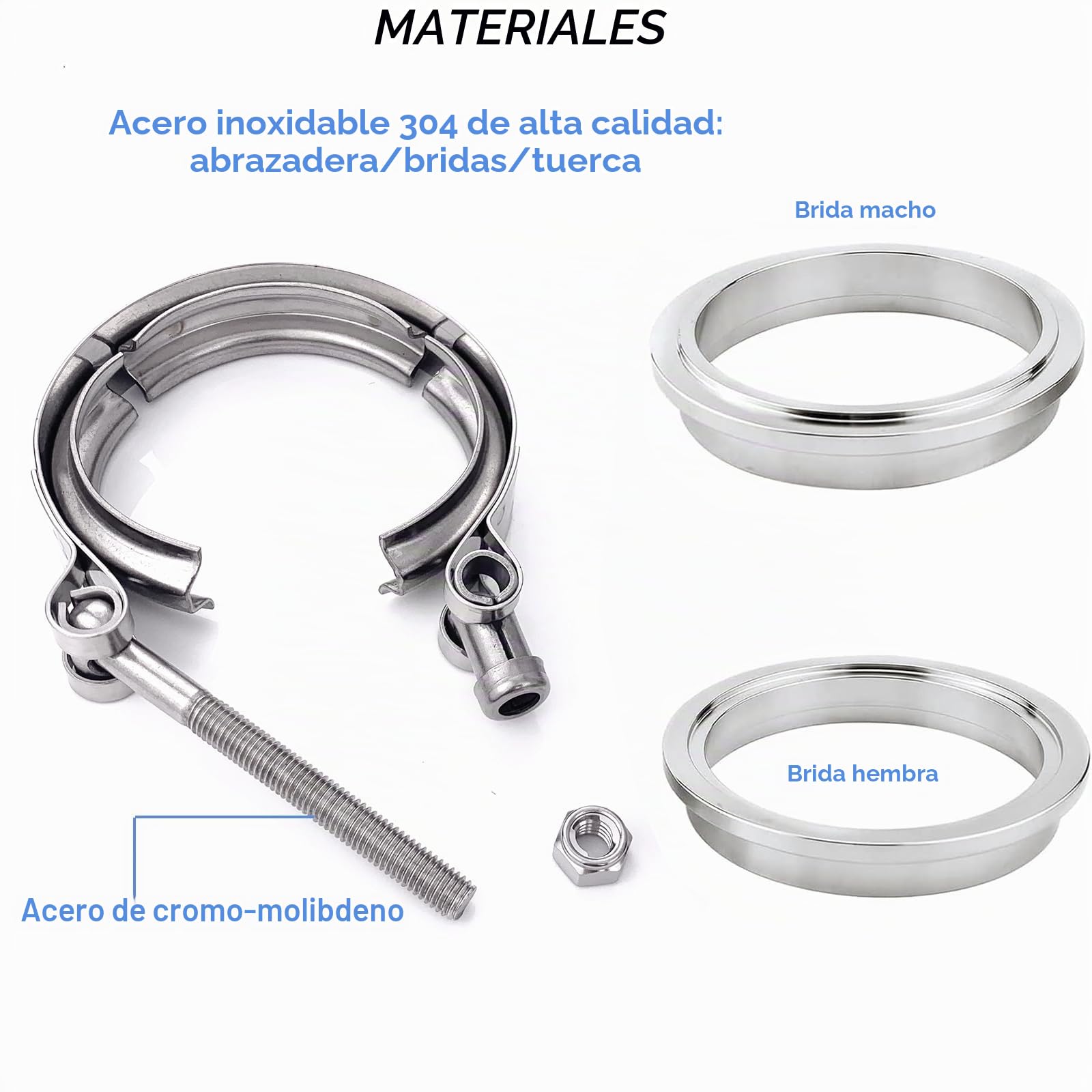 Kit de abrazadera de banda V de 63 mm con brida macho hembra de acero inoxidable 304, kit de brida de wastegate turbo universal (abrazadera de banda V con brida, 6,35 cm) (63 mm (6,35 cm))