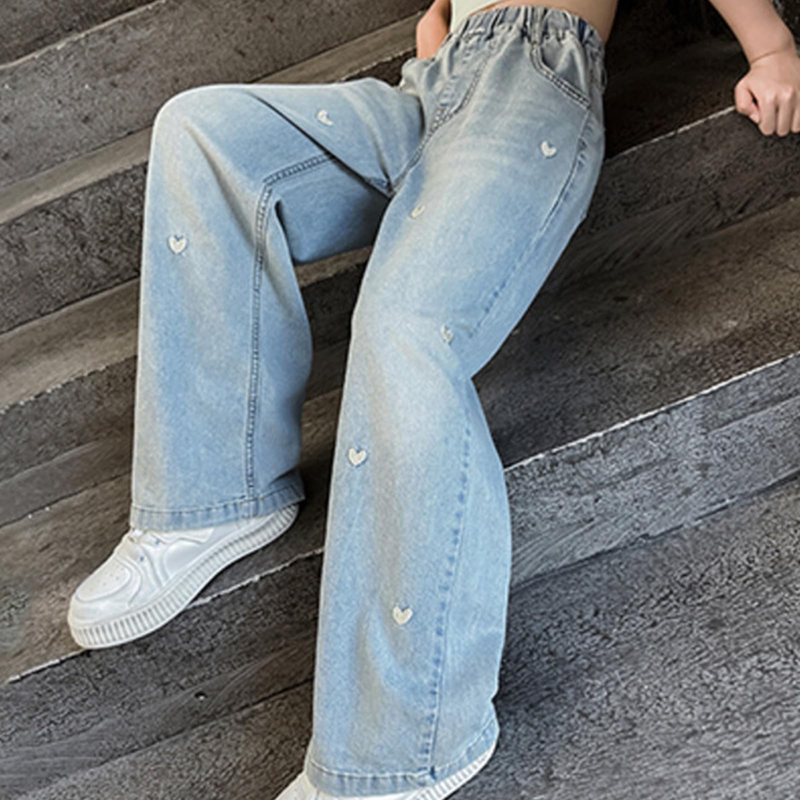 Pantalones vaqueros de pierna ancha para niñas con cintura elástica, pantalones de moda para primavera y otoño de 5 a 12 años, cómodos pantalones de mezclilla casuales