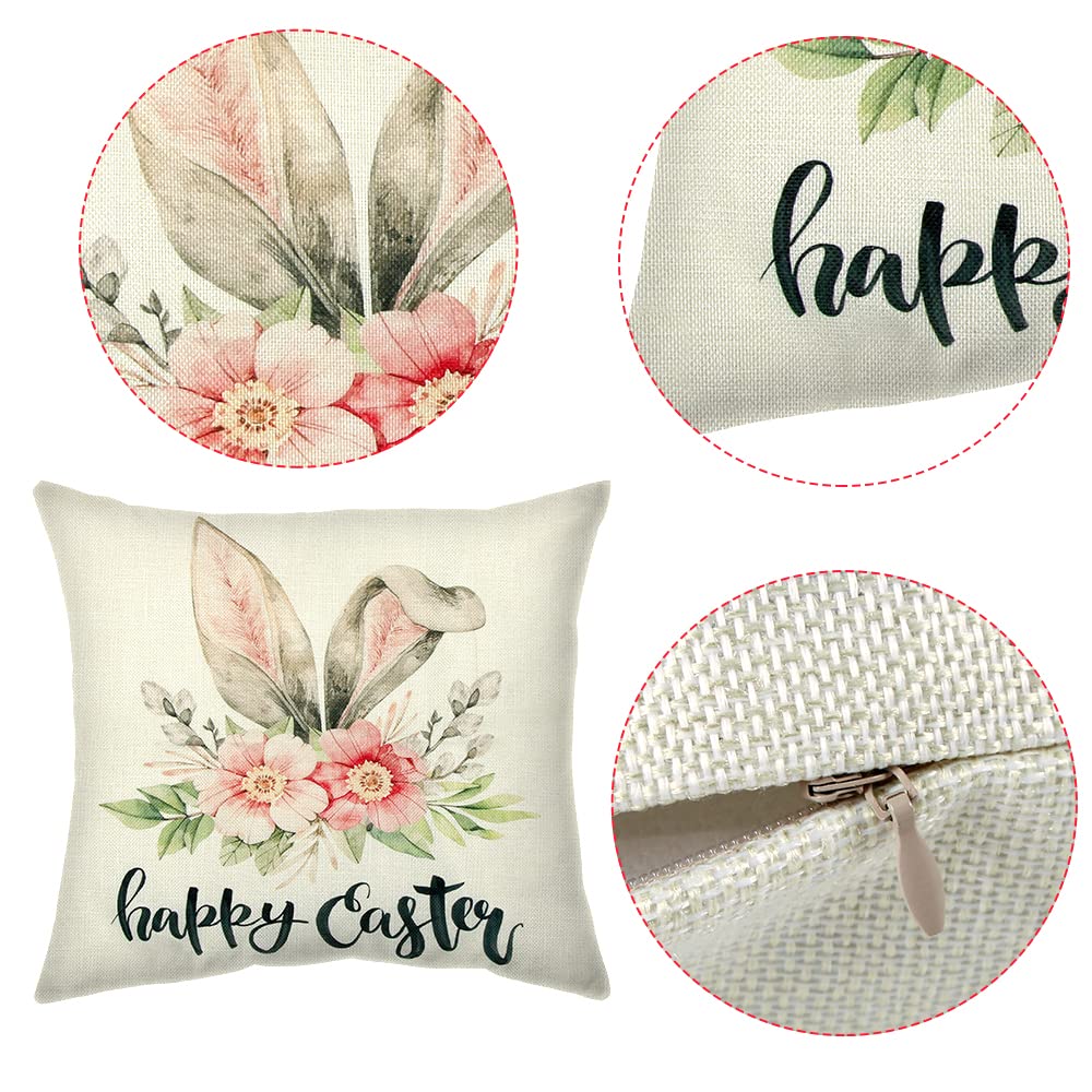 Set Di 2 Federe Per Cuscini Pasquali – 40x40 Cm – Coniglietto A Pois – Finto Lino – Decorazione Casa - 3