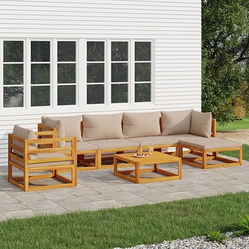 Miniatura 29 de 7-Piece Outdoor Patio Furniture Set with Green Cushions Solid Acacia Wood Modular Conversation Set for Backyard Balcony Porch Green/2x Corner + 4x