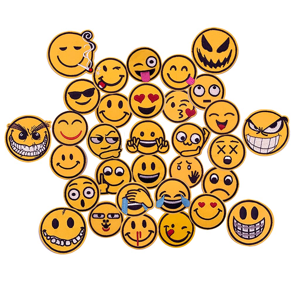 ADIKING Patches Smiley Face Funny Freestyle Patches Embroidered Patches Applique Sew On/Iron On Patch Applique Jackets Backpacks Jeans Clothes Hat Applique Decorative Accessory(32 Pcs)