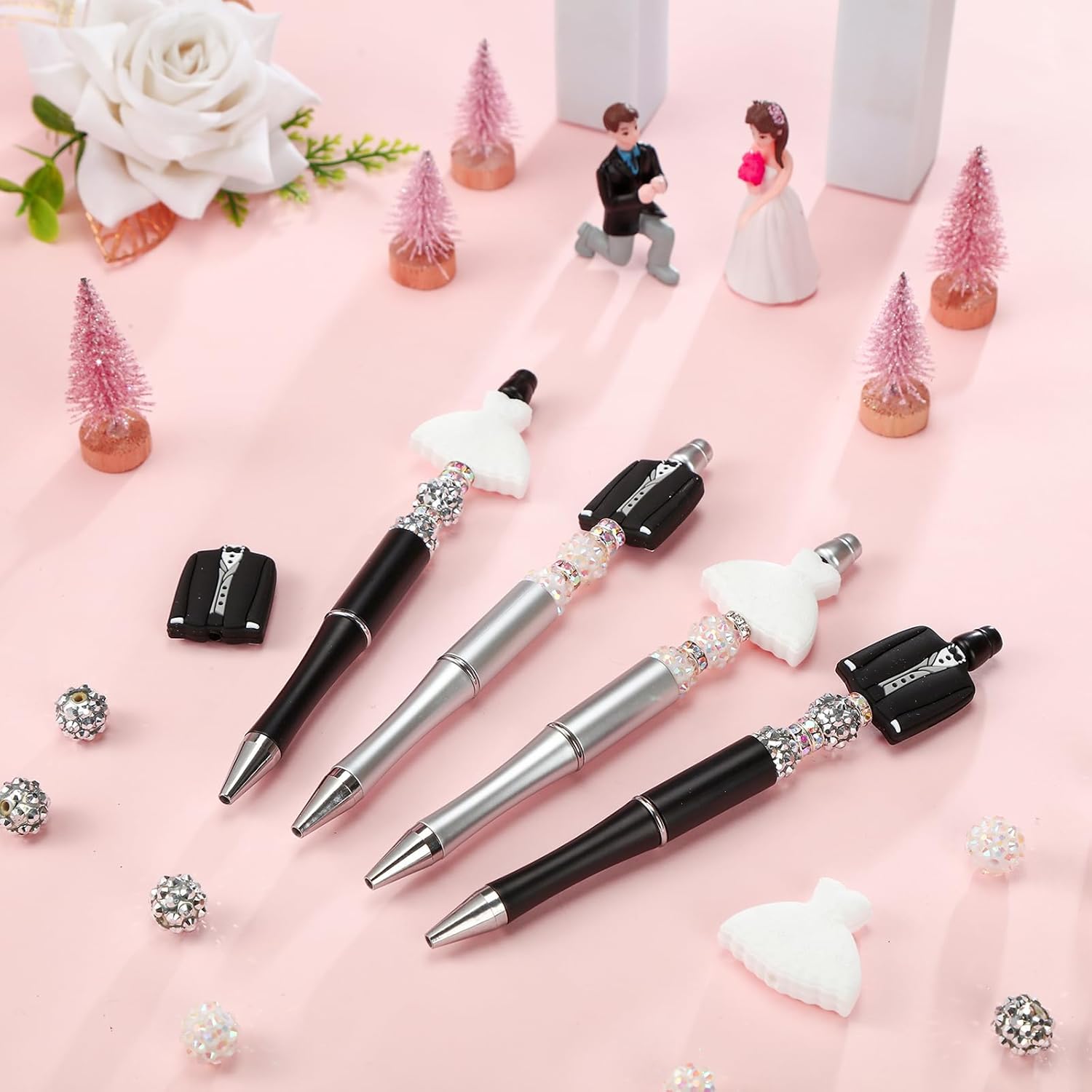 Ctosree 36 Sets Bride Beadable Pens Bulk Wedding Bead Pens Ballpoint DIY Making Kit Valentine's Day Favors Bridal Shower for Wedding Gifts Birthday Party Favor