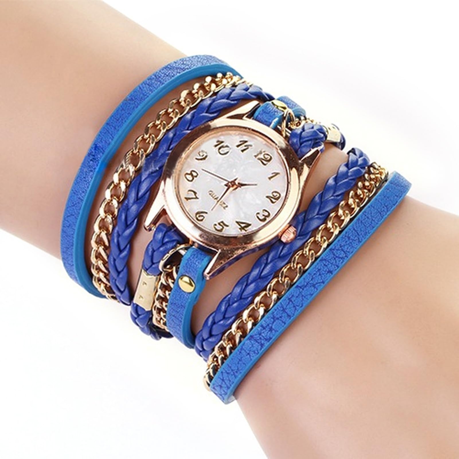 matumou Women Vintage Multilayer Faux Leather Alloy Braided Bracelet Wrist Watch Jewelry