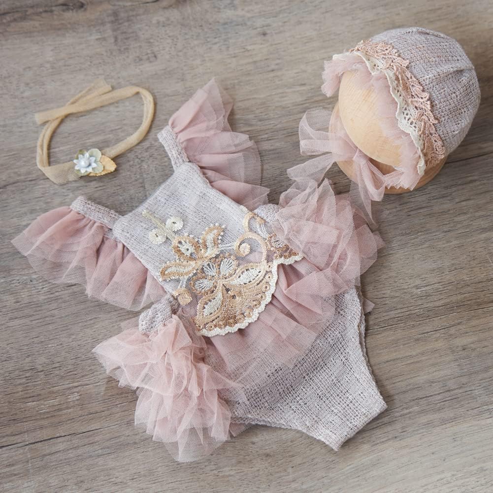 Zeroest Baby Photography Lace Outfits & Props | Newborn Girl Photo Shoot Set with Romper, Headbands | Infant Photoshoot