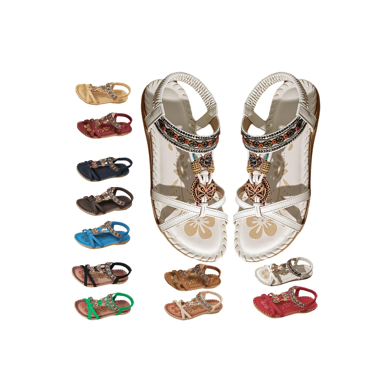 Sandals for Women Flats Shoes with Cushion Footbed Comfortable Casual Flats Sandals Summer Bohemia Flip Flops