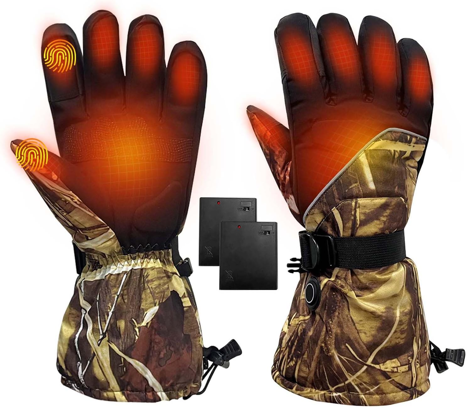 Heated Gloves for Men Women Rechargeable Electric Heated Gloves Outdoor Waterproof Camo Handwarmer for Skiing Hiking