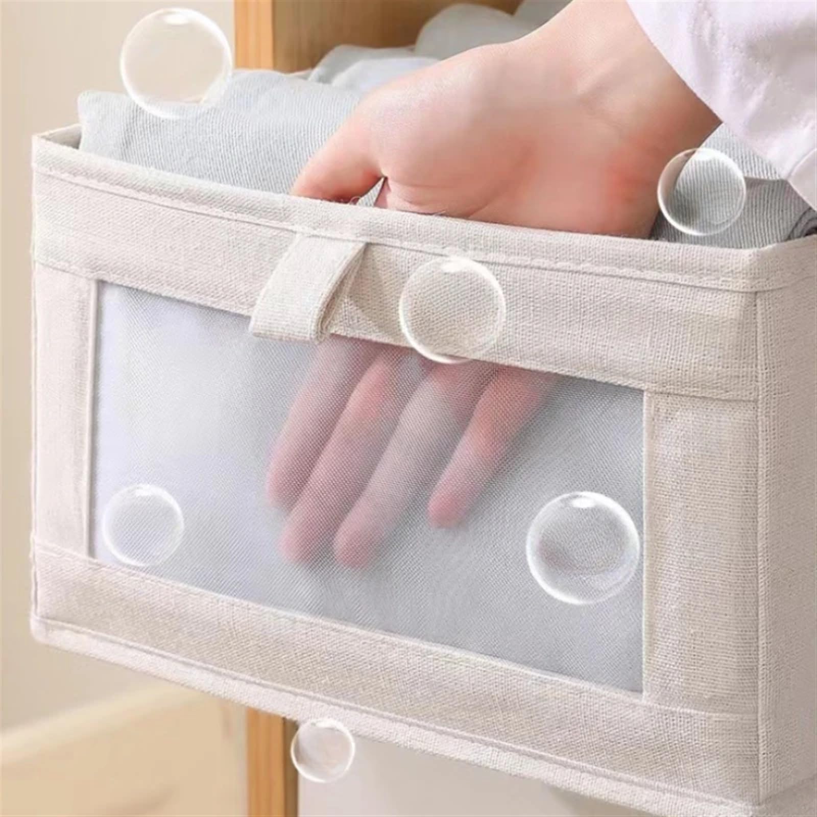 Scatola Di Immagazzinaggio Pieghevole Scatola portaoggetti pieghevole in lino di cotone da 10 pezzi con finestra, scatola portaoggetti pieghevole for cassetti armadio, scatola portaoggetti for vestiti