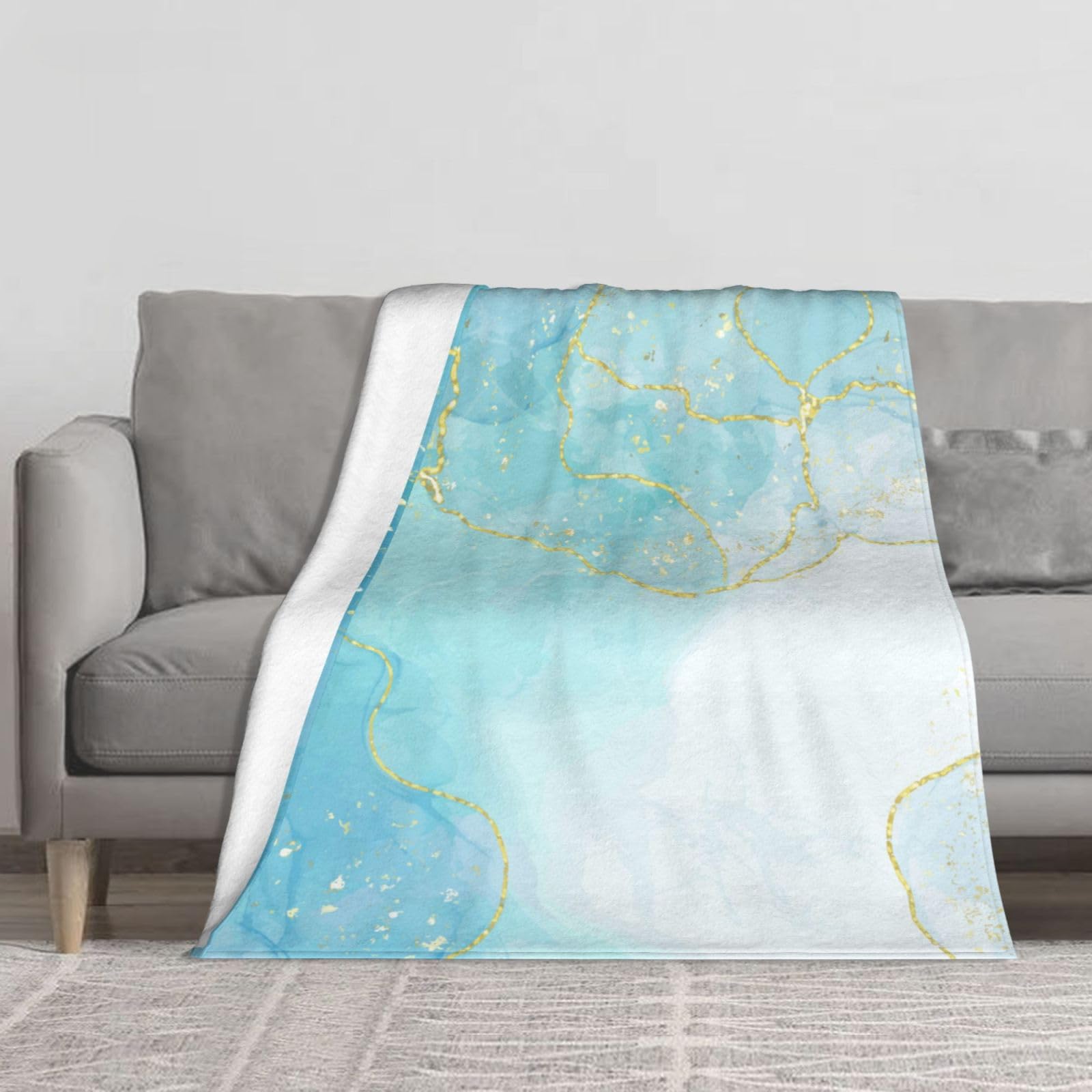 Plaid en flanelle bleue au design marbre moderne et épaisseur luxe