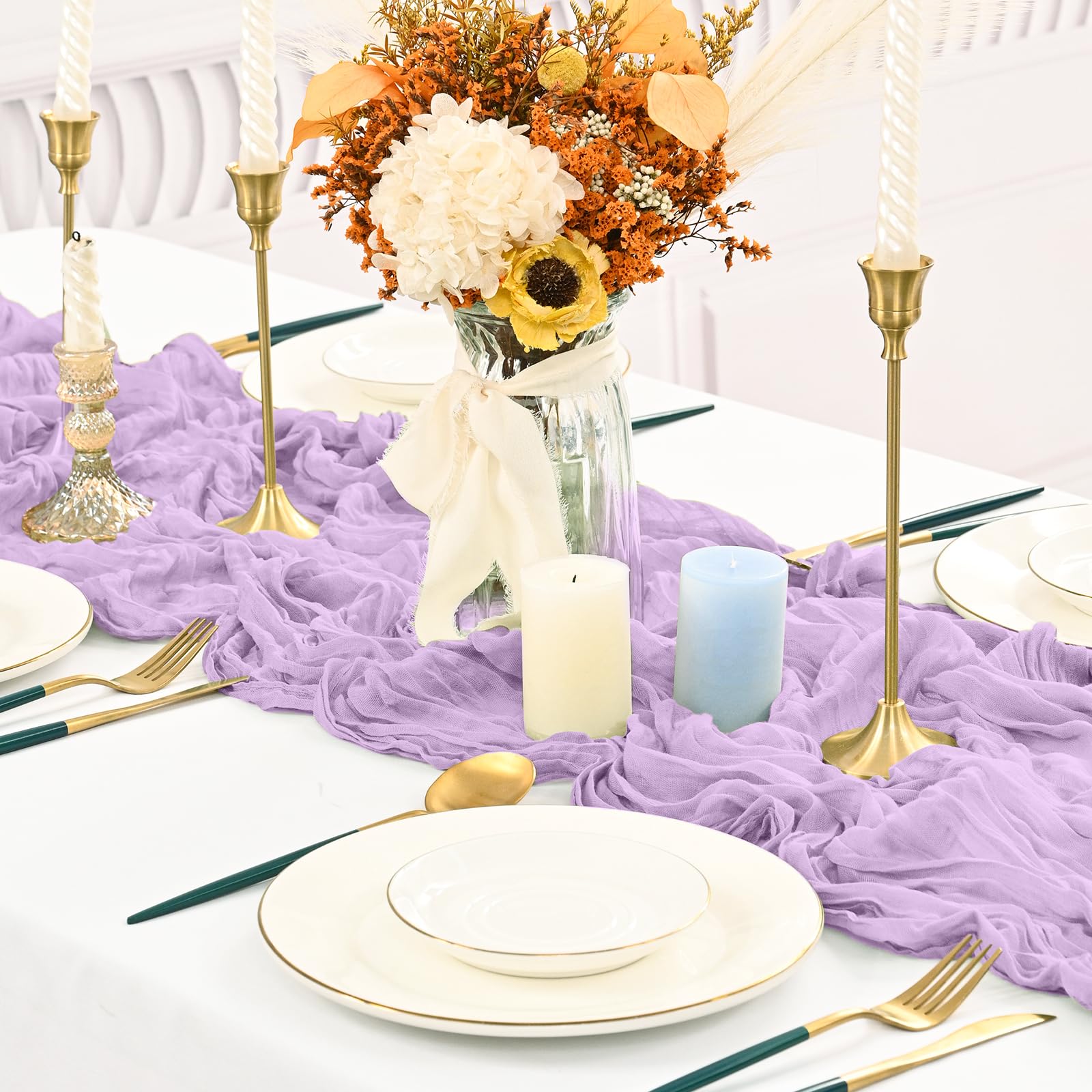 16 Pack Cheesecloth Table Runner Light Purple,10 ft Gauze Table Runner Long Semi-Sheer Rustic Boho Table Runners for Wedding,Bridal Shower,Party,Banquet Decoration(21.5 x 120 Inch) - Image 4