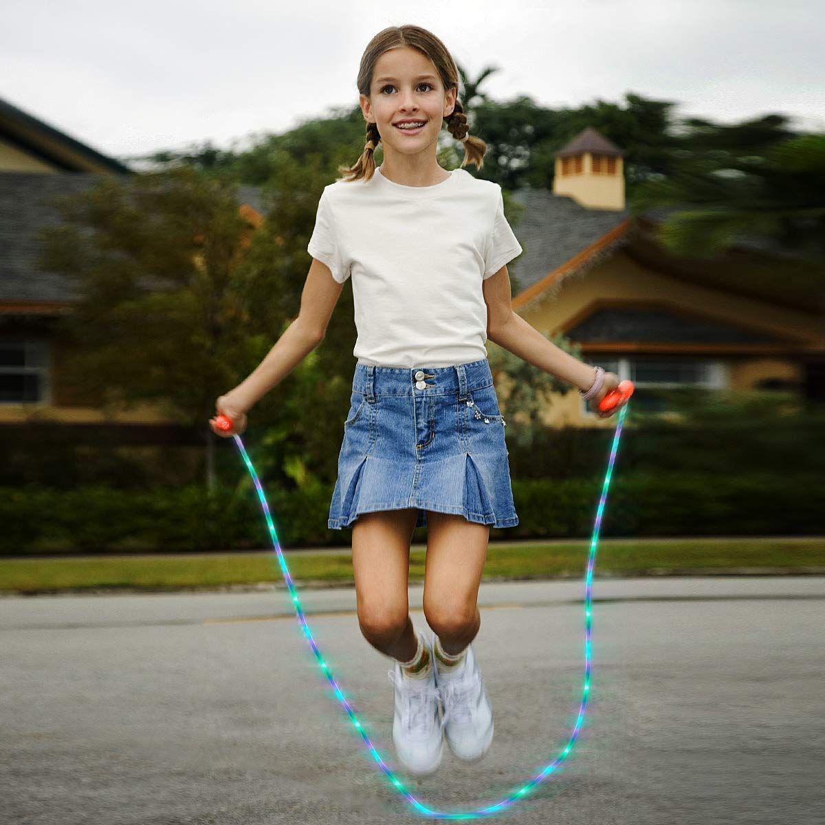 2 pezzi Corda per Saltare,Corda per Saltare LED Illuminata Regolabile e Tre Modalità di Illuminazione,Fitness Adatto a persone di età superiore ai 14 anni