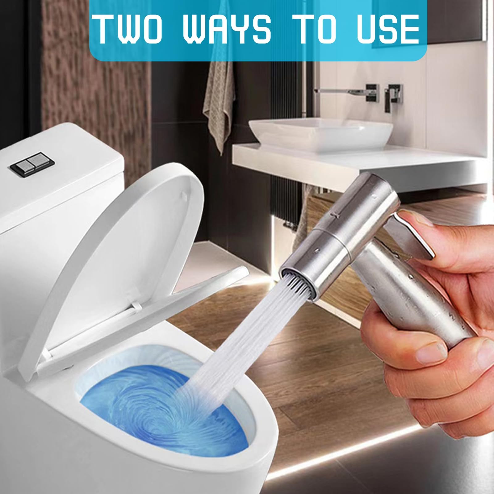 Bidet Handbrause Set mit 1,5 m Schlauch und 1/2 auf 3/8 Adapter, Edelstahl Handbrause für Toilette, Einfache Montage inkl. Zubehör für WC, Haustiere und Hygiene
