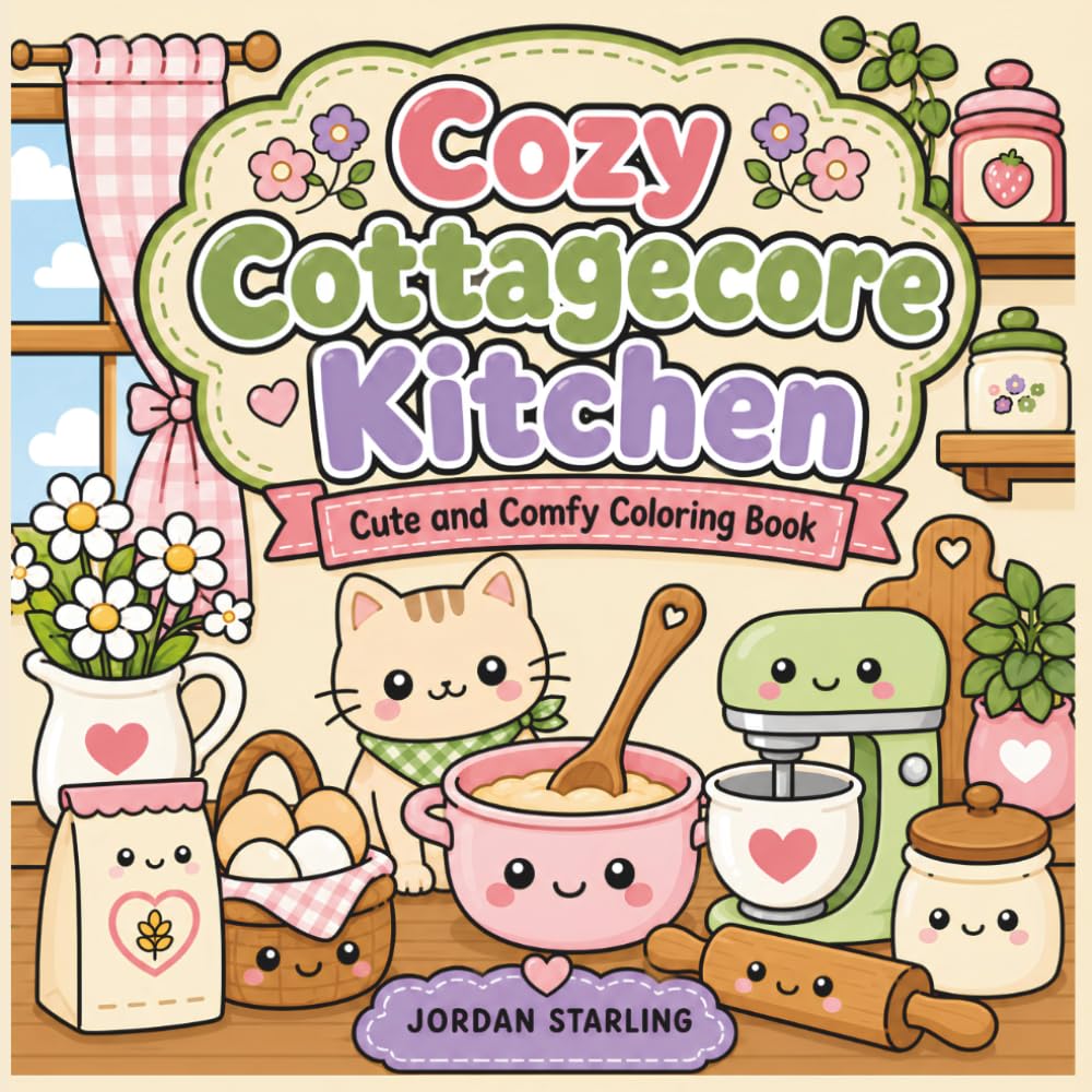 Cozy Cottagecore Kitchen: Cute and Simple Kawaii Kitchen Coloring Book for Adults and Teens (Cozy Cottagecore Coloring)
