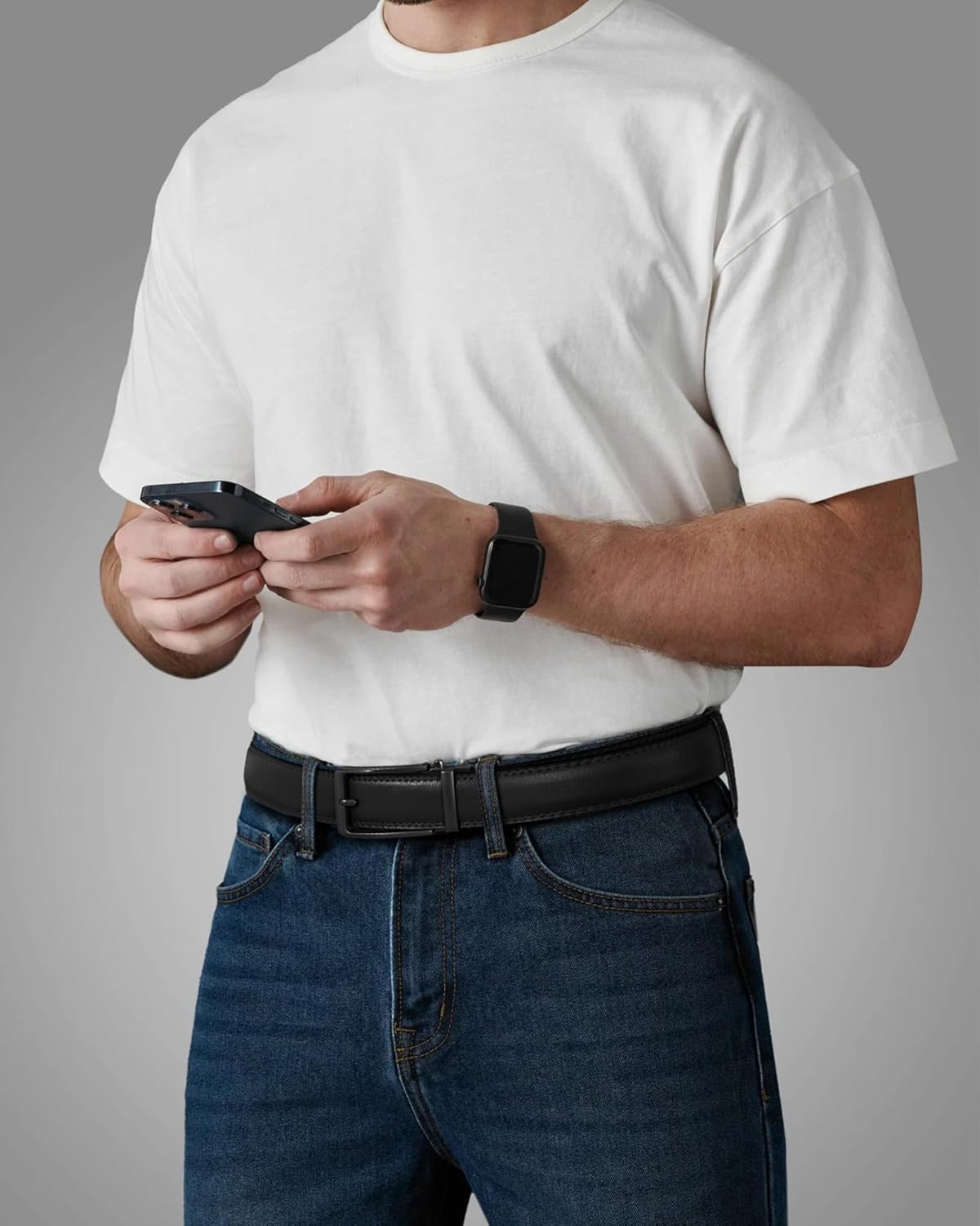 AWAYTR Men Ratchet Genuine Leather Belt - Adjustable Casual Dress Belt for Jeans with Slide Buckle - Image 5