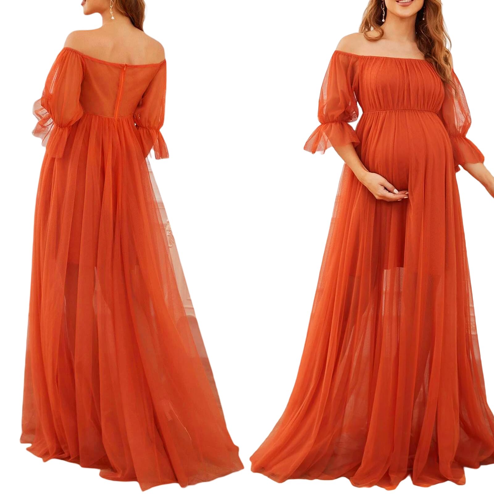Photographie Robe de maternité épaules dénudées Dentelle Baby Shower Robe de mariée enceinte