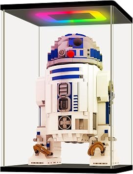 NONEMEY Clear Acrylic Display Case with RGB LED Light for Lego 75308, Dustproof Model Showcase Organizer Box, Display Case for Collectibles Bearbrick 7.9x6.3x11 inch, 20x16x28cm