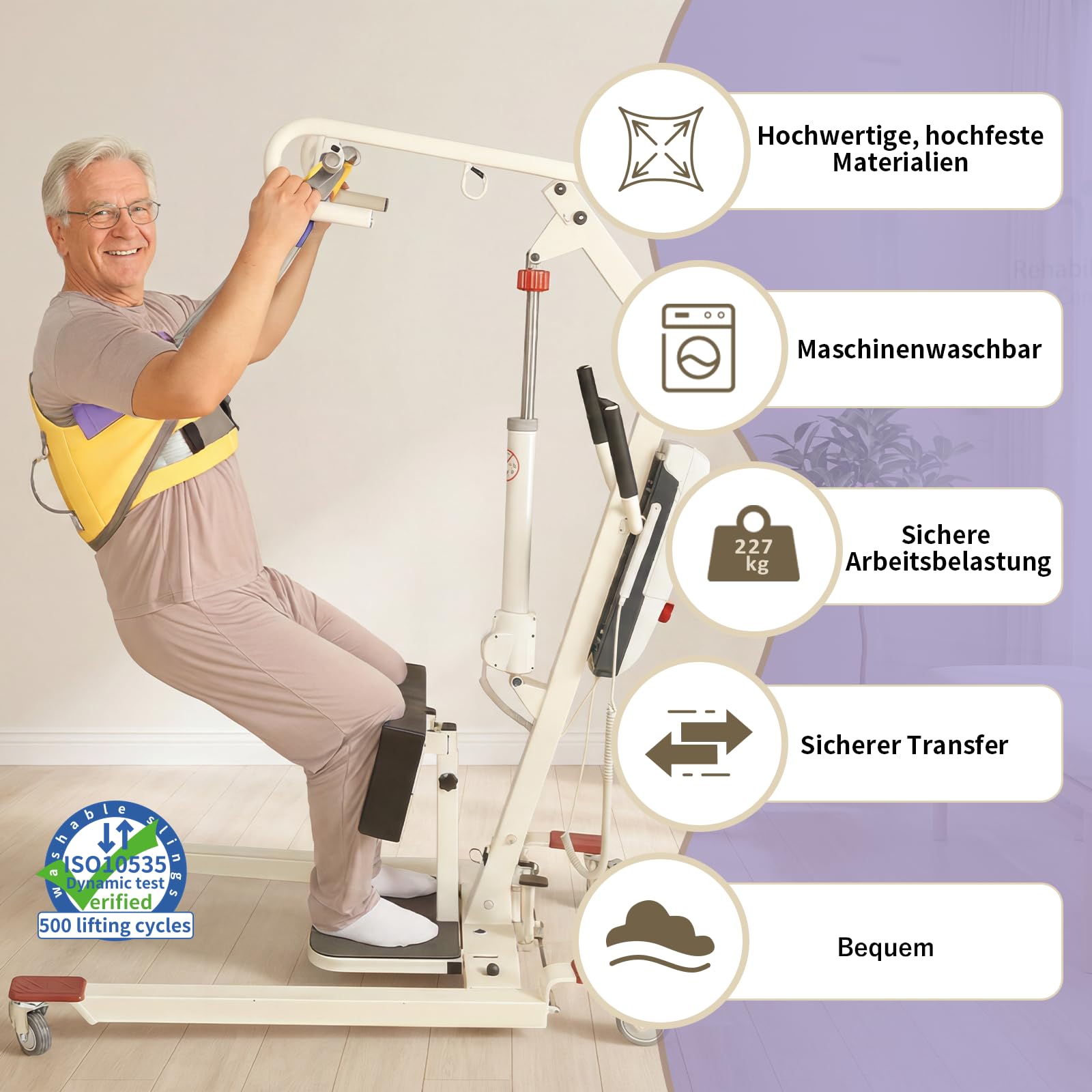 EZ Assistive Sitz-zu-Stand-Hebeschlinge für das Aufrichten oder Anheben von Patienten, gepolsterte Aufstehhilfe-Hebeschlinge zum Transferieren – maximale Traglast 500 lbs (Gelb, Mittel)