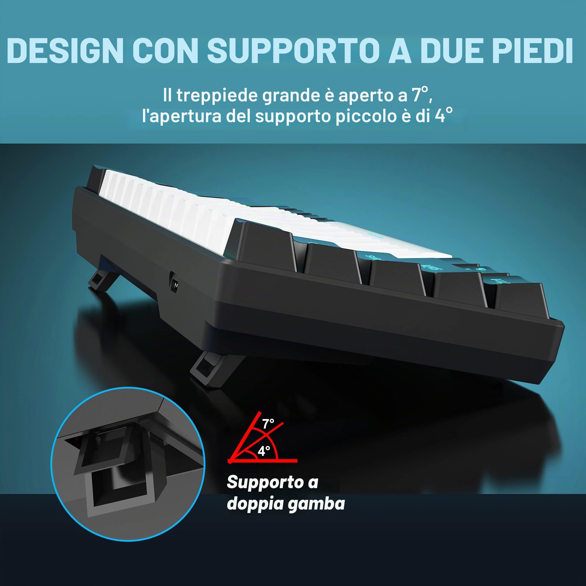 Snpurdiri 60% tastiera meccanica da gaming cablata, 61 tasti anti-ghosting, retroilluminazione LED blu, ultracompatta con due supporti (interruttore rosso/nero bianco)
