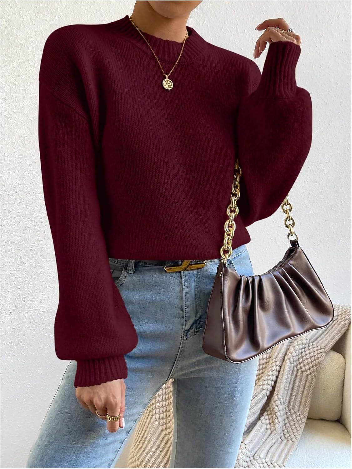 Women's Mock Neck Sweaters Long Sleeve Jumper Pullover Tops Basic Knitwear - Image 4