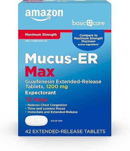 Tienda Basic Care Máxima fuerza de congestión de pecho y alivio de mocosidad, comprimidos de liberación prolongada de guaifenesina, 1200 mg, 42