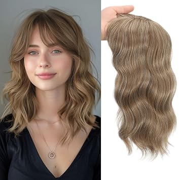 TYQ Hair Toppers for Women 14 Inch Curly Wavy Wispy Clip Bangs #10/260 | Hair Toppers for Women with Thinning Hair 360 3D synthetic Clip-in Natural Looking Crown Coverage Lightweight Hairpiece