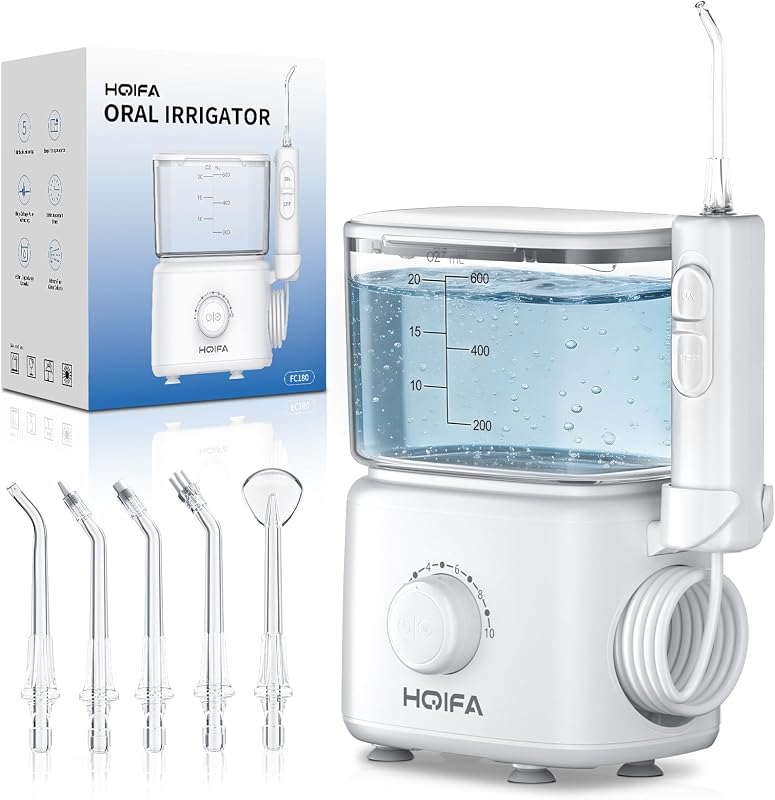 Hilo dental de agua, irrigador bucal con tanque de agua grande de 600 ml para dientes, 10 modos y 5 puntas de chorro, limpiador de dientes recargable a prueba de agua IPX7 para aparatos ortopédicos, eliminación de placa y salud de las encías, blanco