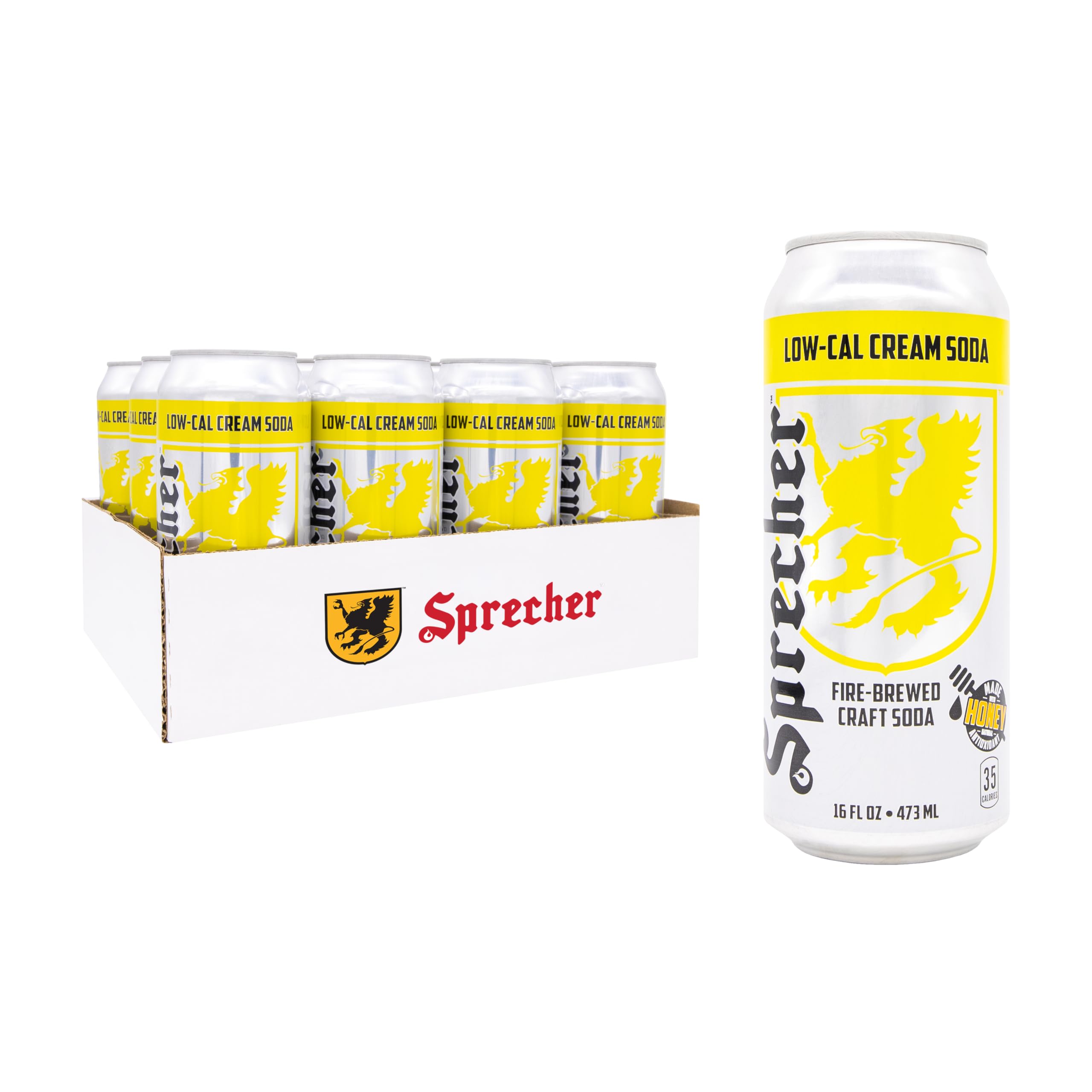 - Sprecher Low-Cal Cream Soda 16 fl oz Cans (12 Pack), Fire-Brewed Craft Diet Soda with Real Honey, Handcrafted Reduced Calorie Cream Soda, Caffeine-Free Gourmet Beverage