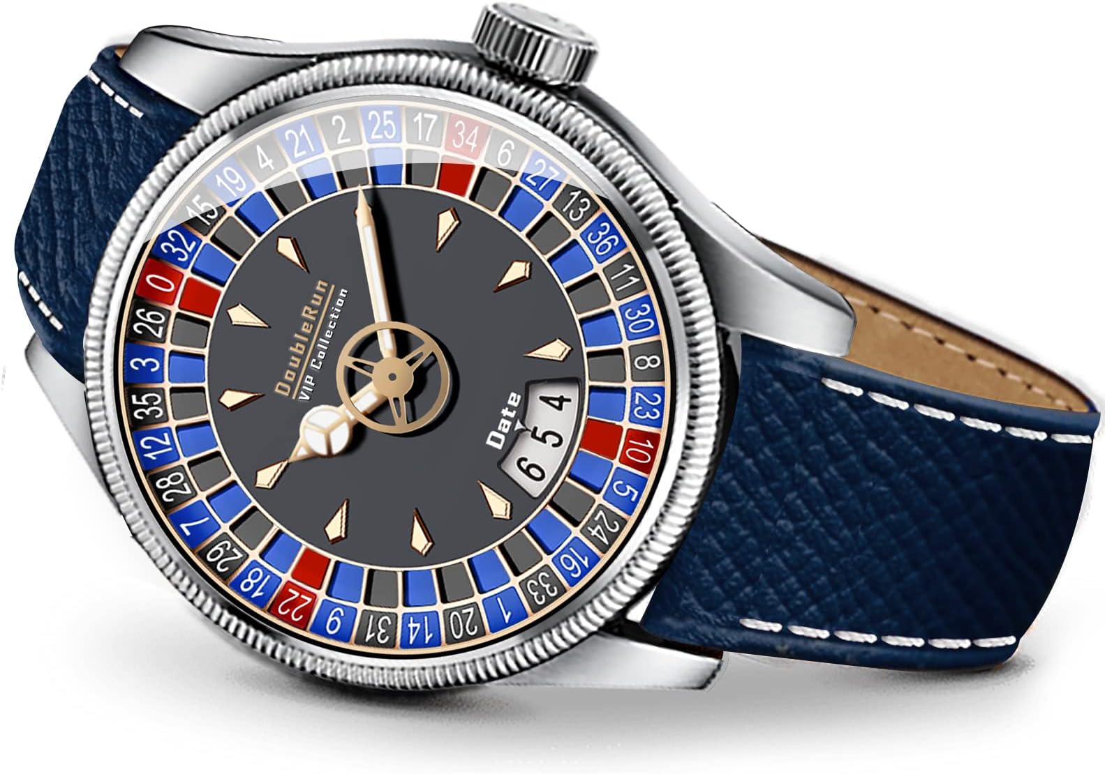 Analog Blue Date Display Leather Strap Watch