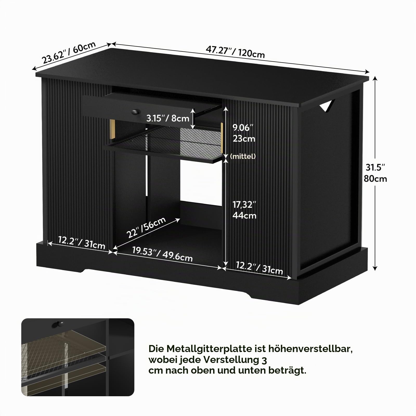 Reptilien Tank Ständer, Holzgestell für Aquarium, Aquarium Unterschrank, Terrarienständer mit Stauraum, Aquariumschrank für das Wohnzimmer, 120 x 60 x 80 cm, Schwarz