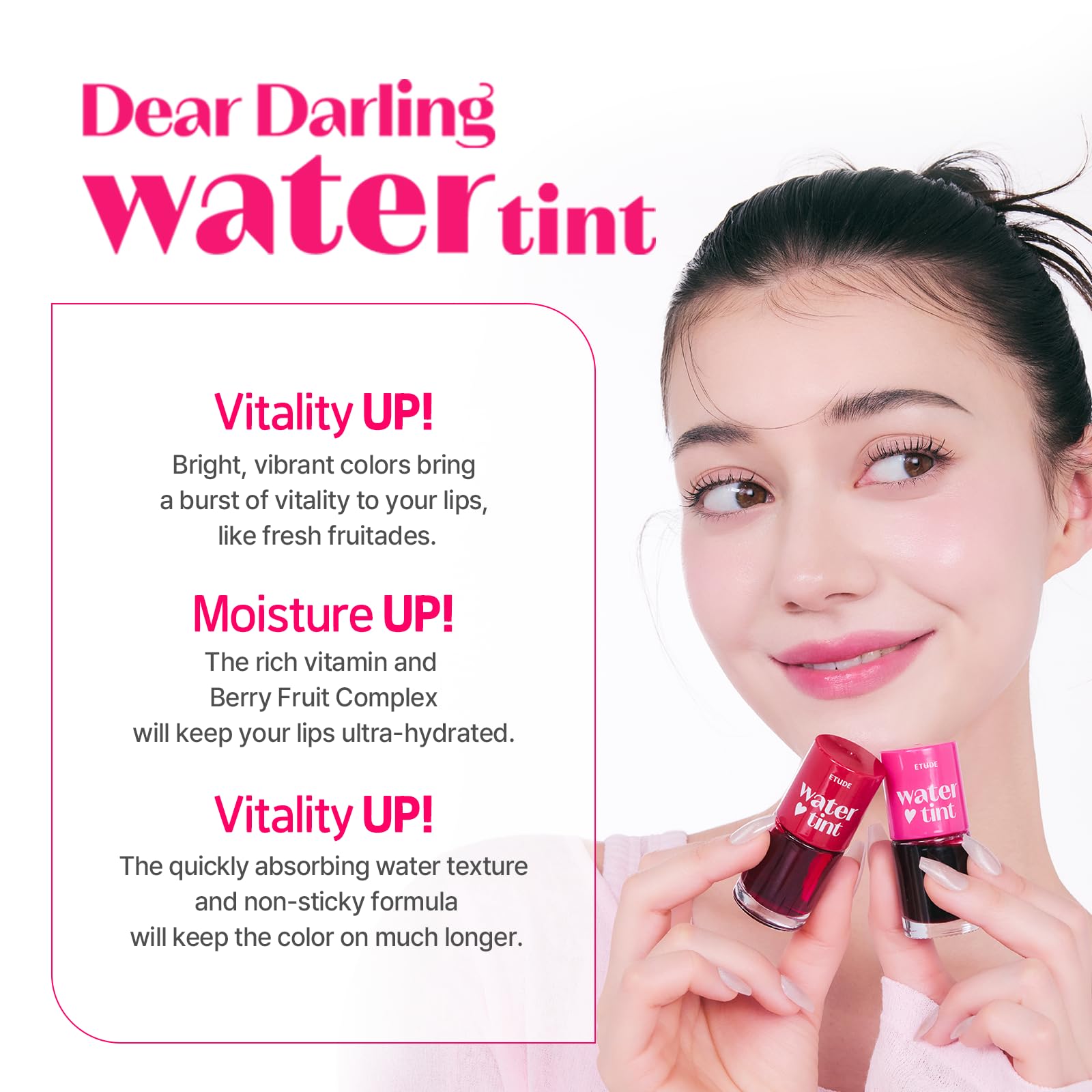 Etude House Dear Darling Water Tint Cherry Ade (21AD) żywa szminka z nawilżającym, nieważkim i nieklejącym wykończeniem, odporna na ścieranie i lekka, K-Beauty