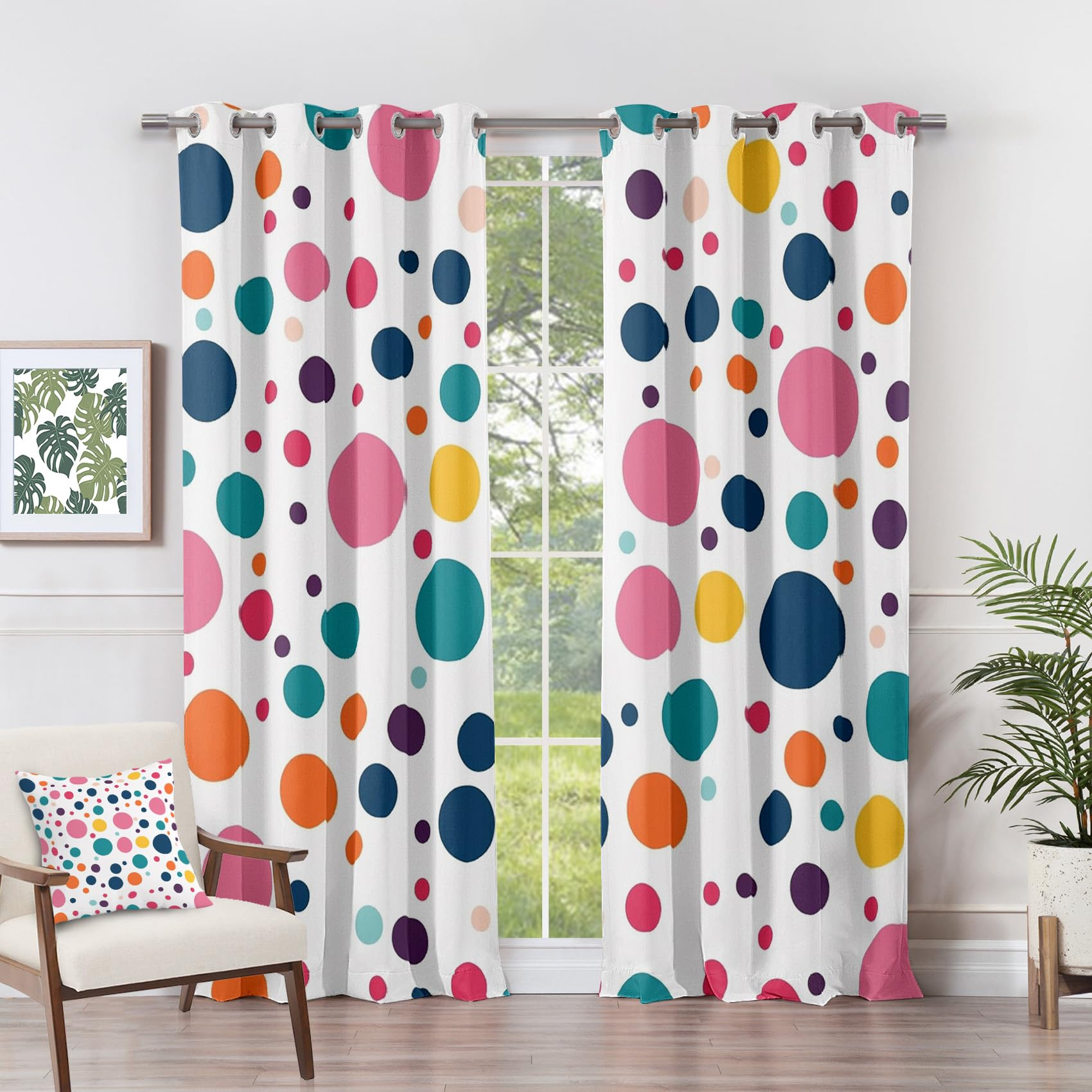 Polka Dot Curtains Kids - Polka Dot Curtains - Cute Colourful Dots Blackout Curtains 54 x 90 Inch (Width x Drop) 2 Panels, Multicolour Playroom Eyelet Curtains & Drapes