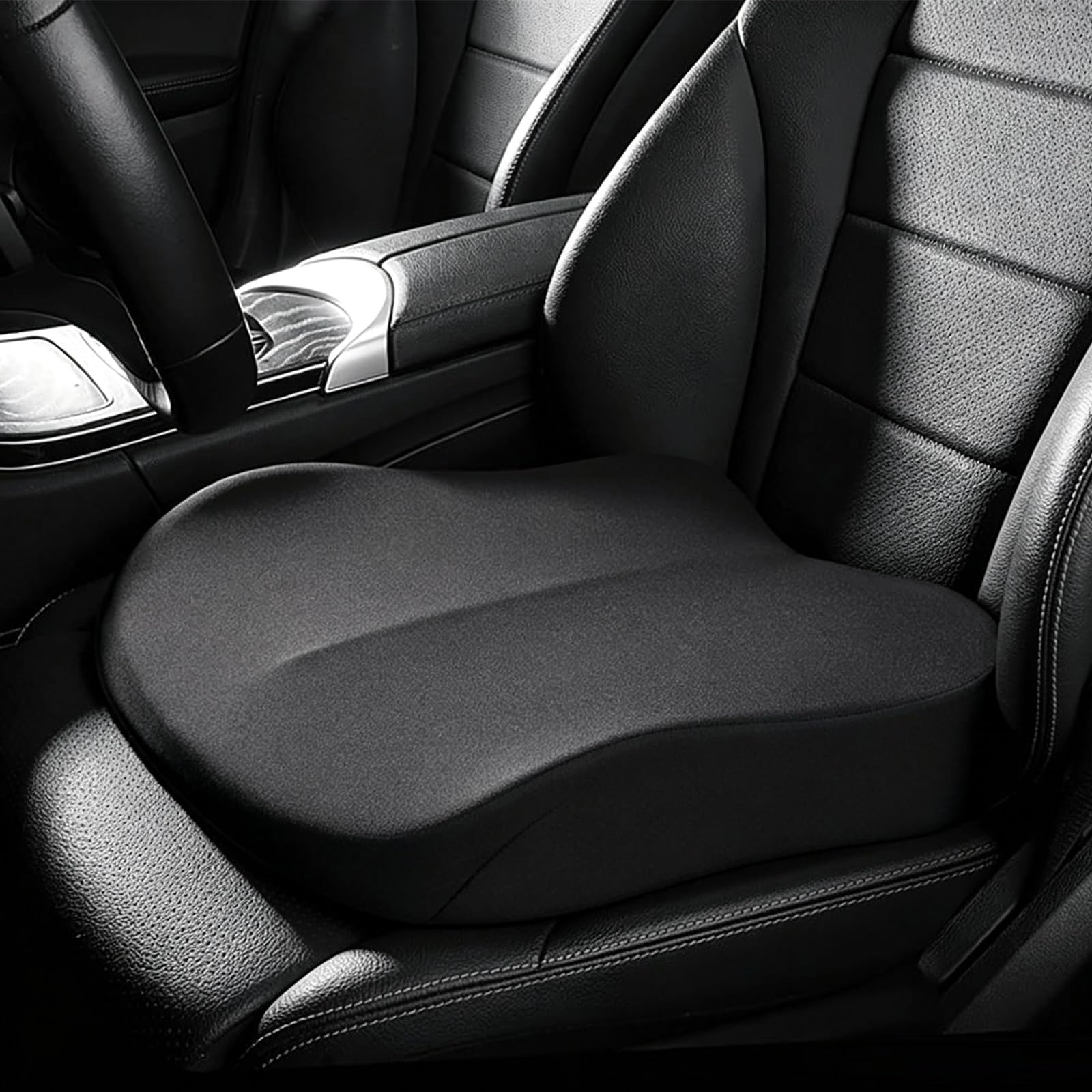 Adult Booster Seat Cushion for Car, Wedge Memory Foam Seat Cushion for Height & Long Driving, Boosts Height by 3.9 Inches, Travel Essentials for Car Trips, Black