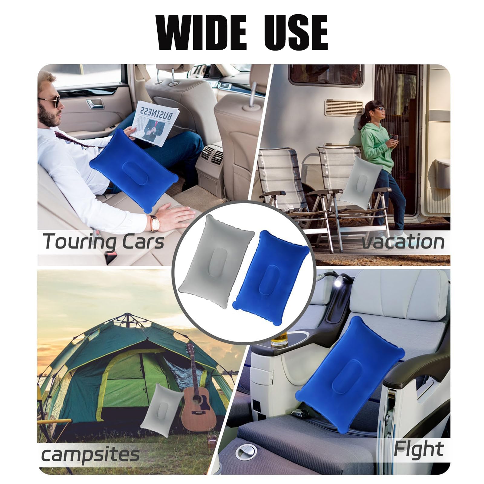 Almohada Hinchable 2 Pcs Cojín Inflable de Camping con Superficie Flocada Portátil Ligero Reposacabezas Adultos